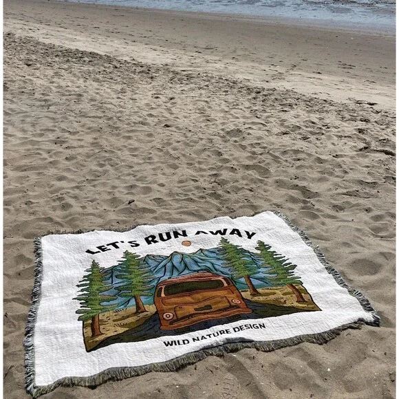 Woven Tapestry Beach Blanket Throws Decor Outdoor Camping Nature Mountain - Picture 3 of 4